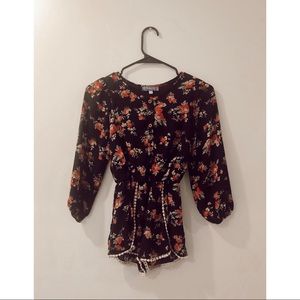 Truly Me Long Sleeve Floral Chiffon Romper